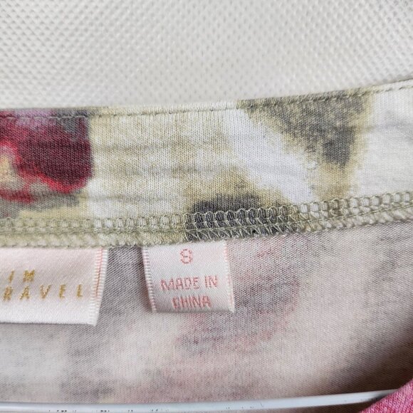 Belle By Kim Gravel Womens Watercolor Floral Tunic Top Small Pink Beige Artsy - Picture 4 of 8